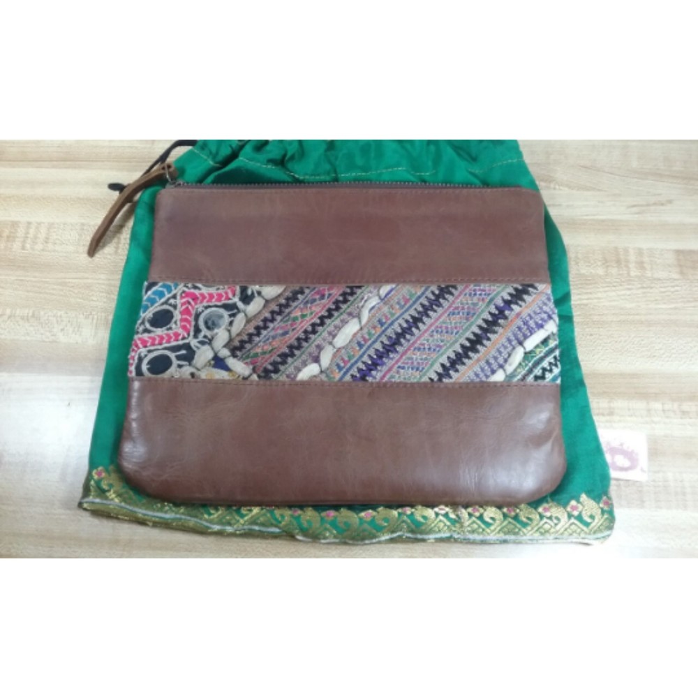 Vintage Boho Gypsy Clutch Purse Leather and Tapestry